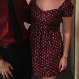 Red dress with pink flowers